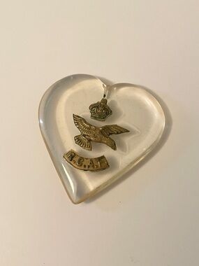 WWII RCAF Sweetheart Lucite Heart Pendant Vtg Military Royal Canadian Air Force